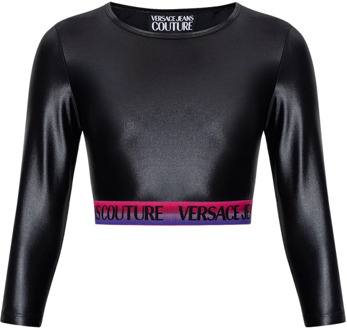 Versace Jeans Couture Geknipte top met logo Versace Jeans Couture , Black , Dames - S,Xs,2Xs