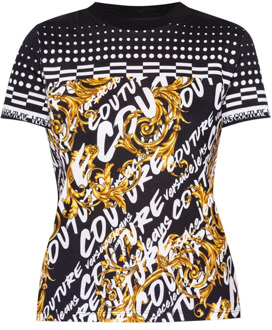 Versace Jeans Couture Gestreept T-Shirt met Barok Motief Versace Jeans Couture , Black , Dames - L,M,S