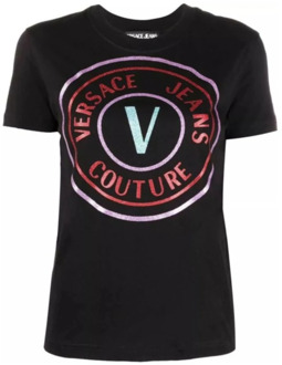 Versace Jeans Couture Glitter Logo Korte Mouw T-shirt Versace Jeans Couture , Black , Dames - M,Xs