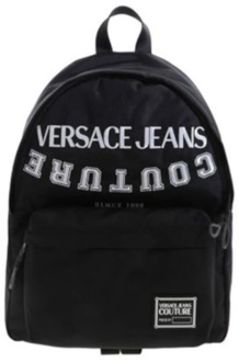 Versace Jeans Couture Grote Zwarte Herenrugzak met Geborduurd Contrastlogo Versace Jeans Couture , Black , Heren - ONE Size