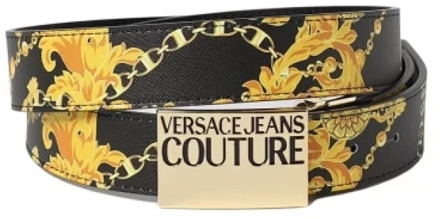 Versace Jeans Couture Heren Goud/Zwart Leren Riem met Logoprint Versace Jeans Couture , Multicolor , Heren - 95 CM