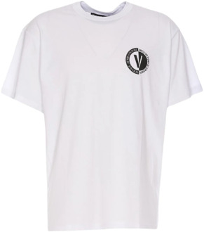 Versace Jeans Couture Heren Wit Crew-neck T-shirt met Contrasterend Logo Versace Jeans Couture , White , Heren - XL