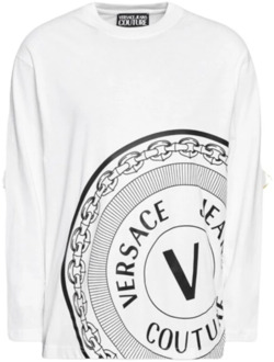 Versace Jeans Couture Heren Wit XL T-shirt met Lange Mouwen en Contrastprint Versace Jeans Couture , White , Heren - XS