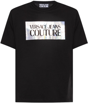 Versace Jeans Couture Holografisch Logo T-shirt Versace Jeans Couture , Black , Heren - Xl,L