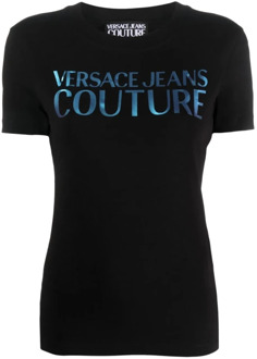Versace Jeans Couture Iridescent Stretch Zwart T-shirt Versace Jeans Couture , Black , Dames - M