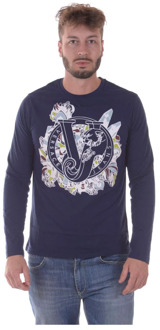 Versace Jeans Couture Jersey Cotton Mars Sweater Pullover Versace Jeans Couture , Blue , Heren - 2Xl,L,M
