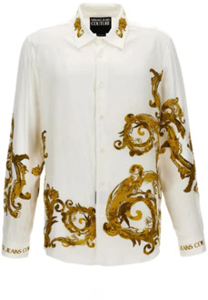 Versace Jeans Couture Korte mouw wit/goud Barocco print overhemd Versace Jeans Couture , White , Heren - Xl,L,M,S