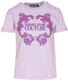 Versace Jeans Couture Lilla T-Shirt Lente/Zomer Collectie 2024 Versace Jeans Couture , Purple , Dames - L,M
