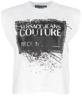 Versace Jeans Couture Logo Contrast Mouwloos T-shirt voor Dames Versace Jeans Couture , White , Dames - XS