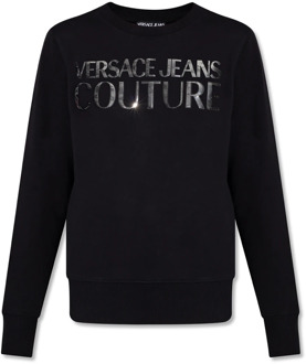 Versace Jeans Couture Logo Crewneck Sweatshirt Zwart Zilver Grafisch Versace Jeans Couture , Black , Dames - L,M,S,Xs
