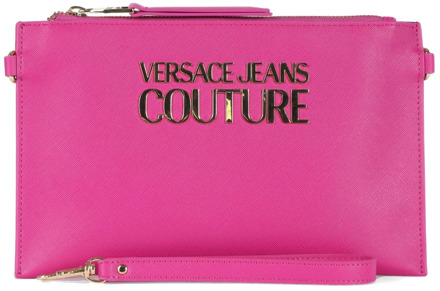 Versace Jeans Couture Logo Front Saffiano Clutch Versace Jeans Couture , Pink , Dames - ONE Size