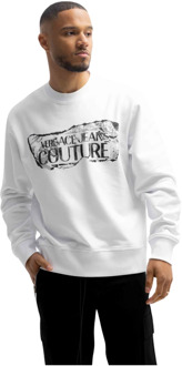 Versace Jeans Couture Logo Magazine Sweater Wit Heren Versace Jeans Couture , White , Heren - Xl,L,M,S