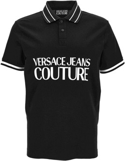 Versace Jeans Couture Logo R Katoenen Piquet Polo Shirt Versace Jeans Couture , Black , Heren - 2Xl,Xl,M,S,Xs