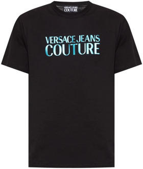 Versace Jeans Couture Logo T-shirt in zwart met blauwe merkprint Versace Jeans Couture , Black , Heren - 2Xl,Xl,L