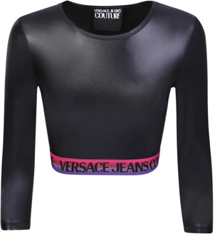 Versace Jeans Couture Logo-Trim Longsleeve Top Versace Jeans Couture , Black , Dames - Xs,2Xs