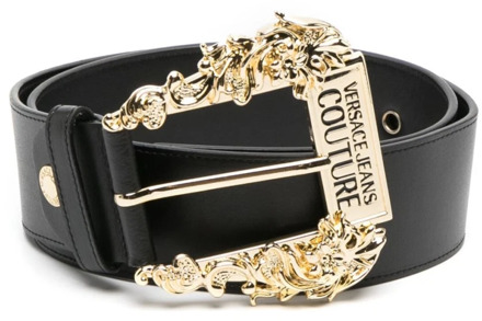 Versace Jeans Couture Mousse Leren Riem met Metalen Barok Gesp Versace Jeans Couture , Black , Dames - 80 Cm,85 CM