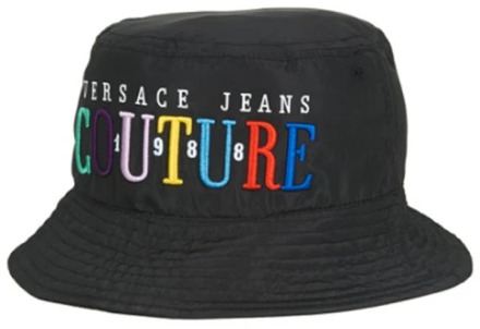 Versace Jeans Couture Multicolor Geborduurde Nylon Cloche Hoed Versace Jeans Couture , Black , Unisex - L