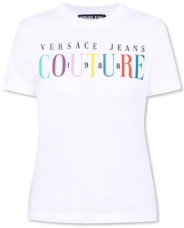 Versace Jeans Couture Multicolor Logo T-shirt voor Dames - S Versace Jeans Couture , White , Dames