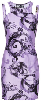 Versace Jeans Couture Paarse Waterverf Barok Jurk Versace Jeans Couture , Purple , Dames - Xs,2Xs