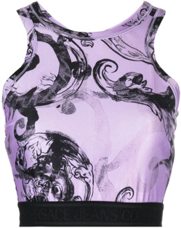 Versace Jeans Couture Paarse Waterverf Barok Top Versace Jeans Couture , Purple , Dames - M,S,Xs,2Xs,3Xs