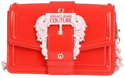 Versace Jeans Couture Rode Glanzende Dameshandtas met Verstelbare Band Versace Jeans Couture , Red , Dames - ONE Size