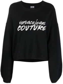 Versace Jeans Couture Ronde Hals Gebreide Kleding, Geborduurd Logo Versace Jeans Couture , Black , Dames - L,M,S