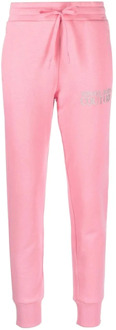 Versace Jeans Couture Roze Logo Geborduurde Fitness Broek Versace Jeans Couture , Pink , Dames - L,M