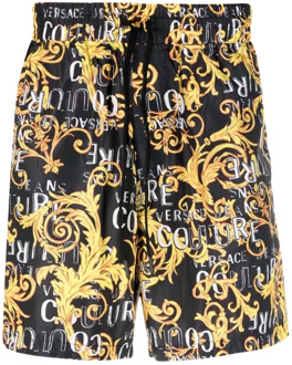 Versace Jeans Couture Shorts met Barokprint en Elastische Tailleband Versace Jeans Couture , Black , Heren - Xl,L