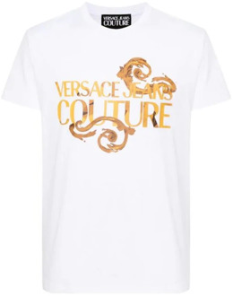 Versace Jeans Couture Wit Barok Gouden Logo T-shirt Versace Jeans Couture , White , Heren - 2Xl,Xl,L,M,S