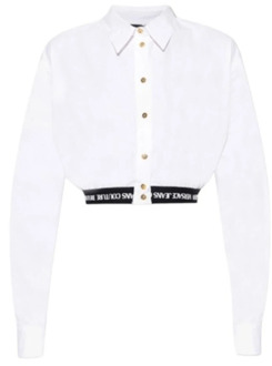 Versace Jeans Couture Wit overhemd met zwarte elastische zoom en wit bedrukt logo - Maat 42 Versace Jeans Couture , White , Dames - S,Xs