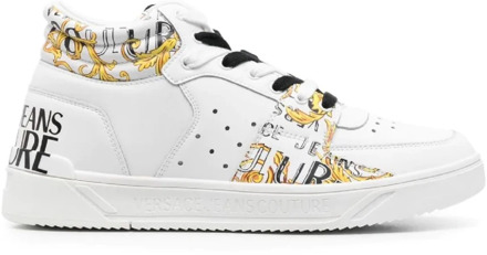 Versace Jeans Couture Witte Barokprint Hoge Sneakers - Maat 45 Versace Jeans Couture , White , Heren - 40 EU