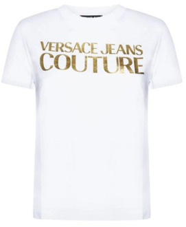 Versace Jeans Couture Witte T-shirt met Logo Print Versace Jeans Couture , White , Dames - S,2Xs