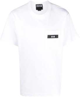 Versace Jeans Couture Witte T-shirt met Zak en Zwart Logo Versace Jeans Couture , White , Heren - 2Xl,Xl,L,M,S