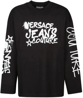 Versace Jeans Couture Zwart Logo Dripping Longsleeve T-Shirt Versace Jeans Couture , Black , Heren - L,M