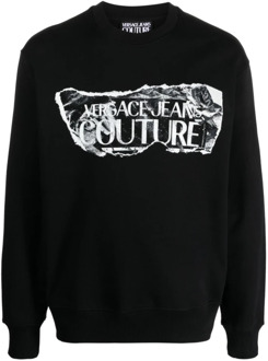 Versace Jeans Couture Zwart Logo Sweatshirt met Ronde Hals Versace Jeans Couture , Black , Heren - 2Xl,Xl,L,M,S