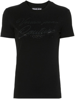 Versace Jeans Couture Zwart Logo T-shirt Versace Jeans Couture , Black , Dames - M,S,Xs,2Xs