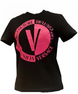 Versace Jeans Couture Zwart Logo Tekst T-shirt - M Versace Jeans Couture , Black , Dames - S,Xs