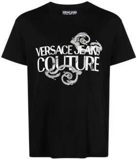 Versace Jeans Couture Zwarte Barok Motief Logo T-shirt Versace Jeans Couture , Black , Heren - 2Xl,Xl,L,M,S,3Xl