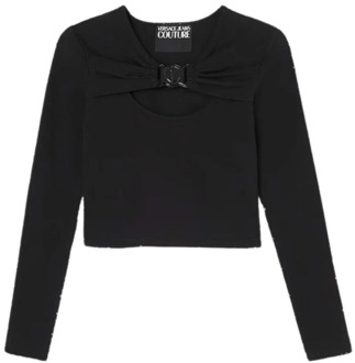 Versace Jeans Couture Zwarte crop top met lange mouwen Versace Jeans Couture , Black , Dames - M,S,Xs