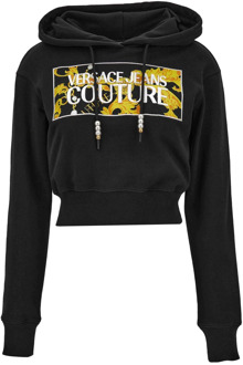 Versace Jeans Couture Zwarte Cropped Hoodie Sweater Versace Jeans Couture , Black , Dames - M,S,Xs