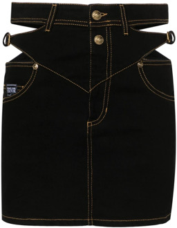 Versace Jeans Couture Zwarte Denim Rok met Barok Gesp Versace Jeans Couture , Black , Dames - M,S,Xs