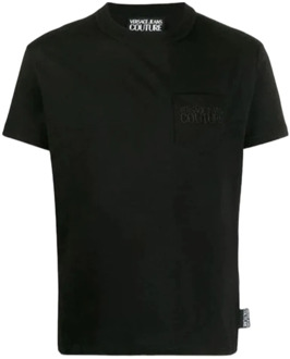Versace Jeans Couture Zwarte Heren T-shirt met Geborduurd Logo Versace Jeans Couture , Black , Heren - XL