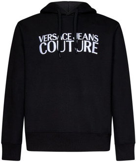 Versace Jeans Couture Zwarte katoenen hoodie met wit logo Versace Jeans Couture , Black , Heren - S