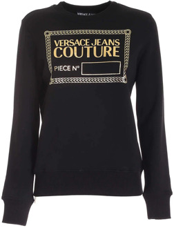 Versace Jeans Couture Zwarte Katoenen Sweatshirt met Rubberen Logo Print Versace Jeans Couture , Black , Dames - L,S,Xs