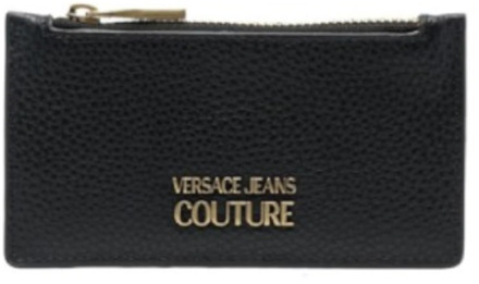 Versace Jeans Couture Zwarte Leren Kaarthouder met Metalen Logo Versace Jeans Couture , Black , Heren - ONE Size