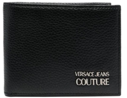 Versace Jeans Couture Zwarte leren portemonnee met logo plaatje Versace Jeans Couture , Black , Heren - ONE Size