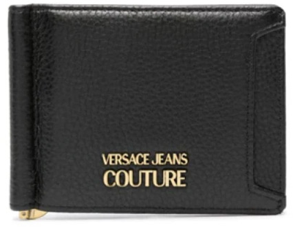 Versace Jeans Couture Zwarte leren portemonnee met logo print Versace Jeans Couture , Black , Dames - ONE Size