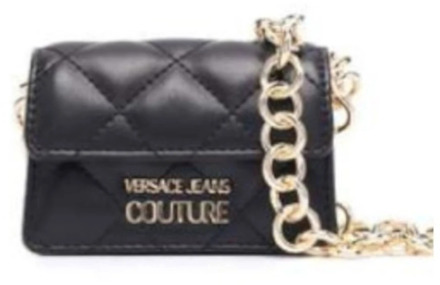 Versace Jeans Couture Zwarte Mini Tas met Ketting Schouderband en Logo Versace Jeans Couture , Black , Dames - ONE Size