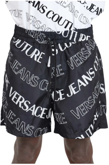 Versace Jeans Couture Zwarte Monogram Logo Shorts Versace Jeans Couture , Black , Heren - Xl,L,M,S