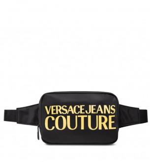 Versace Jeans Couture Zwarte Nylon Marsupio voor Heren met Gouden Logo Versace Jeans Couture , Black , Heren - ONE Size